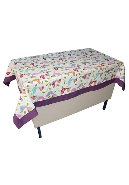 Kuş Desenli Öğretmen Masa Örtüsü (Pamuklu-Bantlı)
