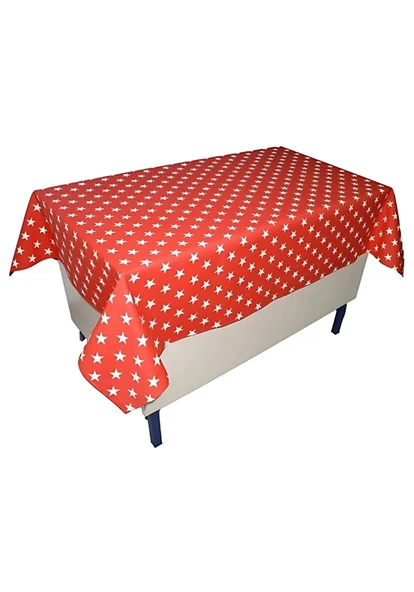 Yıldız Desenli Öğretmen Masa Örtüsü Kırmızı (Pamuklu-Düz) - 2