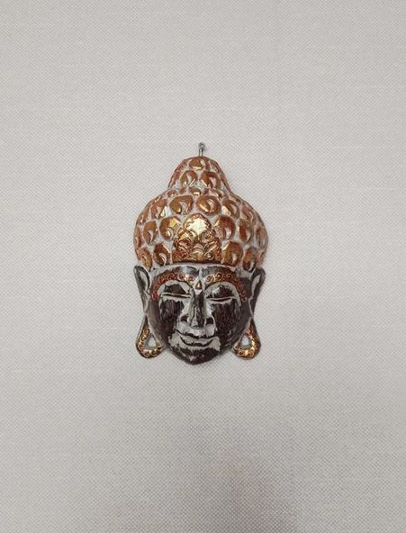 Buda Maske Ahşap El Yapımı 21cm Duvar Bahçe Cafe Kapı Süsleri - 5
