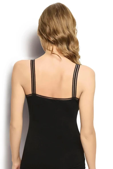 Jiber 553 Daria Kadın Pamuklu Likralı V Yaka İp Askılı Yumuşak Atlet - Resim 4