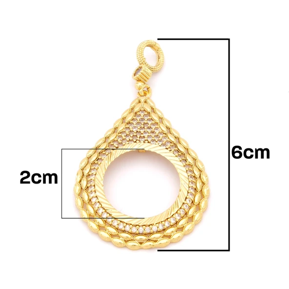 Yarım Altın Çerçeveli Kolye Ucu Altın Kaplama İşlemeli TGR-711 - Resim 3