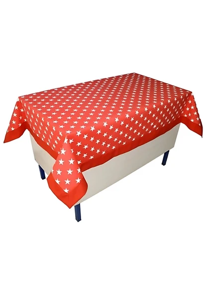 Yıldız Desenli Öğretmen Masa Örtüsü Kırmızı (Pamuklu-Bantlı) - 2