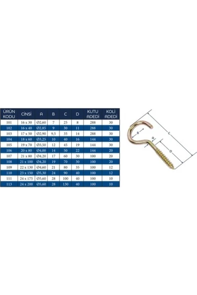 Ebru Açık Piton 22x130 - Çengelli Vida - 100 Adet - Resim 2