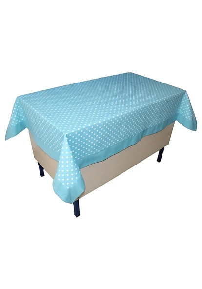 Puantiyeli Öğretmen Masa Örtüsü Turkuaz (Pamuklu-Bantlı)