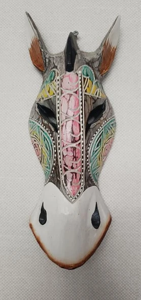 Otantik Zebra Maske Ahşap El Yapımı Afrika 30 cm Duvar Bahçe Cafe Süsleri - 4