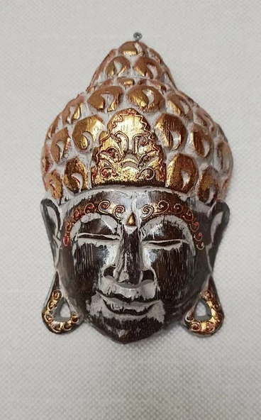 Buda Maske Ahşap El Yapımı 21cm Duvar Bahçe Cafe Kapı Süsleri - 4