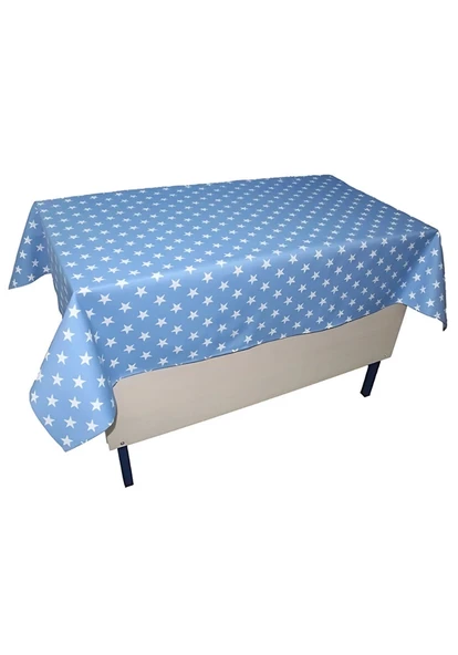 Yıldız Desenli Öğretmen Masa Örtüsü Mavi (Pamuklu-Düz) - 2
