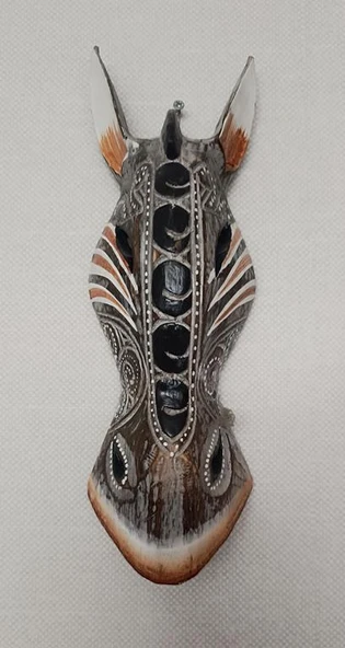 Zebra Maske Ahşap El Yapımı Otantik Afrika 30 cm Duvar Bahçe Cafe Süsleri