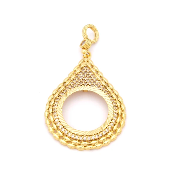 Yarım Altın Çerçeveli Kolye Ucu Altın Kaplama İşlemeli TGR-711 ürün görseli