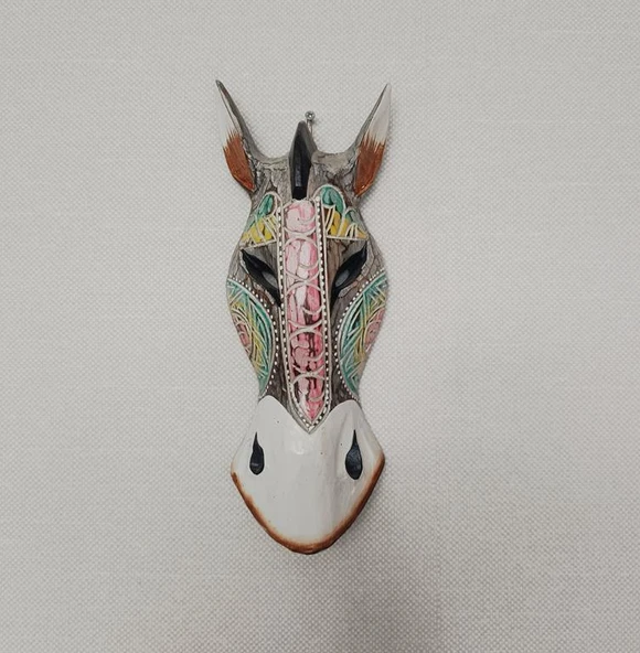 Otantik Zebra Maske Ahşap El Yapımı Afrika 30 cm Duvar Bahçe Cafe Süsleri - 3