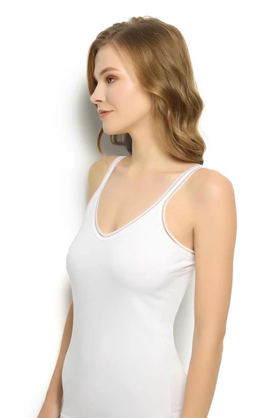 Jiber 553 Daria Kadın Pamuklu Likralı V Yaka İp Askılı Yumuşak Atlet - Resim 7