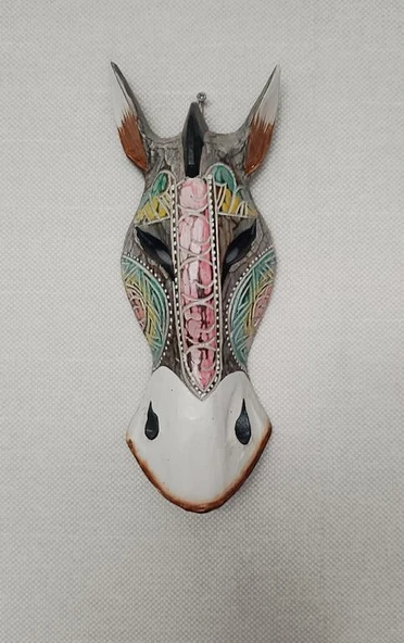 Otantik Zebra Maske Ahşap El Yapımı Afrika 30 cm Duvar Bahçe Cafe Süsleri