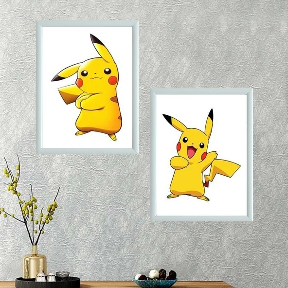 Pikachu İkili Takım Çerçeveli Poster Tablo - 2