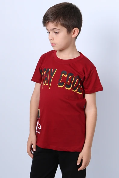ERKEK ÇOCUK TİŞÖRT STAY COOL BASKILI BİSİKLET YAKA F18 - 6