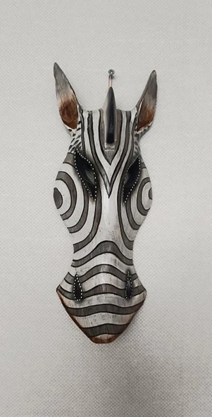 Ahşap El Yapımı Zebra Maske Otantik Afrika 30 cm Duvar Bahçe Cafe Süsleri - 4