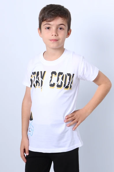 ERKEK ÇOCUK TİŞÖRT STAY COOL BASKILI BİSİKLET YAKA F18 - 2