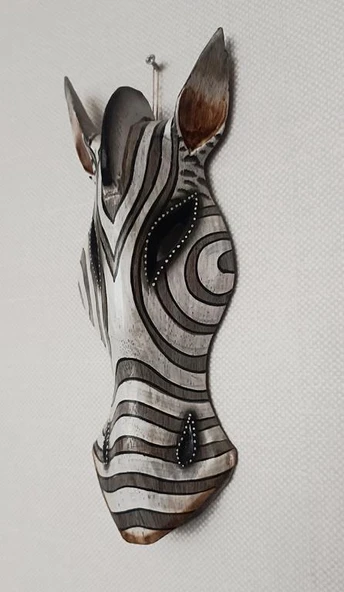 Ahşap El Yapımı Zebra Maske Otantik Afrika 30 cm Duvar Bahçe Cafe Süsleri - 5
