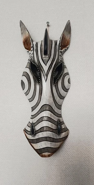 Ahşap El Yapımı Zebra Maske Otantik Afrika 30 cm Duvar Bahçe Cafe Süsleri