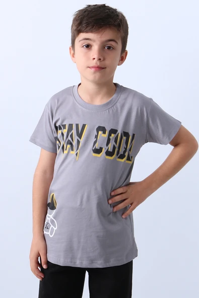 ERKEK ÇOCUK TİŞÖRT STAY COOL BASKILI BİSİKLET YAKA F18 - 10