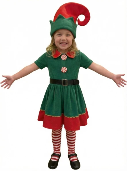 Noel Cini Kız Çocuk Elf Kostümü - Resim 3