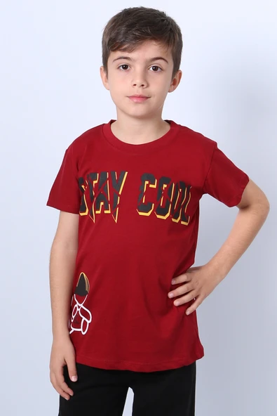 ERKEK ÇOCUK TİŞÖRT STAY COOL BASKILI BİSİKLET YAKA F18 - 5