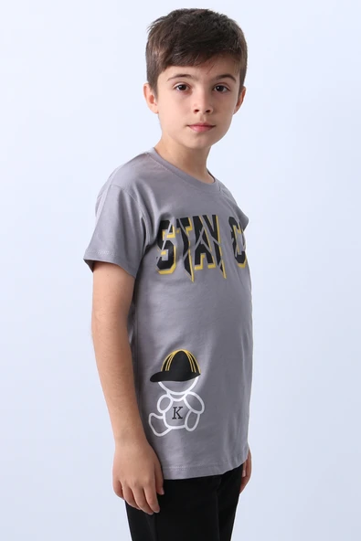 ERKEK ÇOCUK TİŞÖRT STAY COOL BASKILI BİSİKLET YAKA F18 - 9
