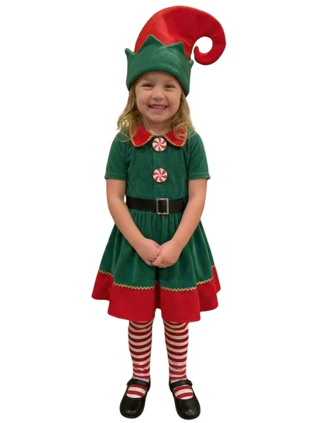 Noel Cini Kız Çocuk Elf Kostümü - Resim 4