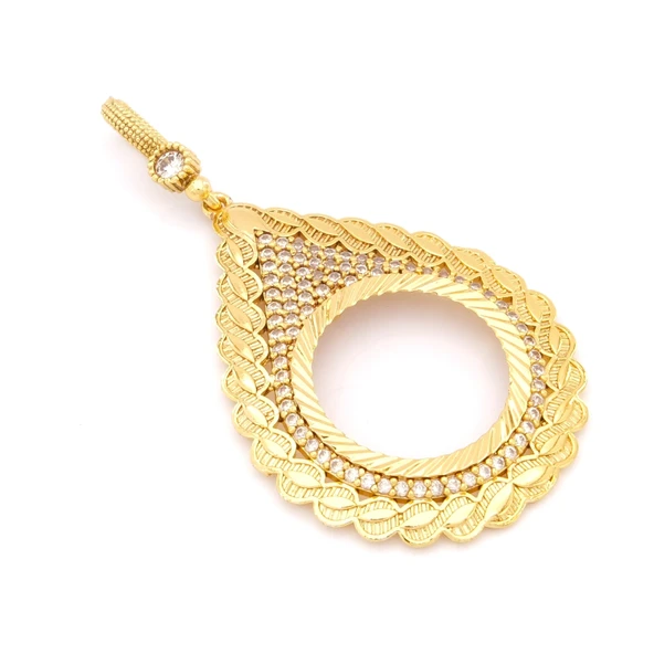 Yarım Altın Çerçeveli Kolye Ucu Altın Kaplama İşlemeli TGR-708 - Resim 4