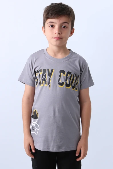 ERKEK ÇOCUK TİŞÖRT STAY COOL BASKILI BİSİKLET YAKA F18 - 8