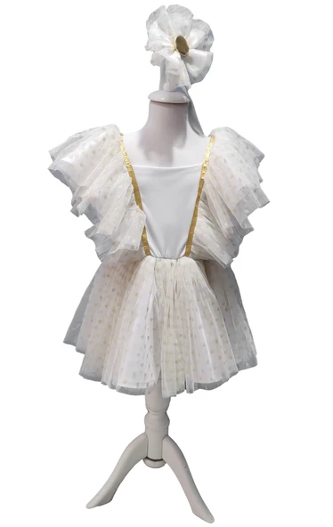 Gold Puantiyeli Tüllü Elbise - 2