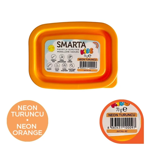 Smarta Kids Modelling Clay 70gr Hava İle Kuruyan Modelleme Hamuru Neon Turuncu / 30000042