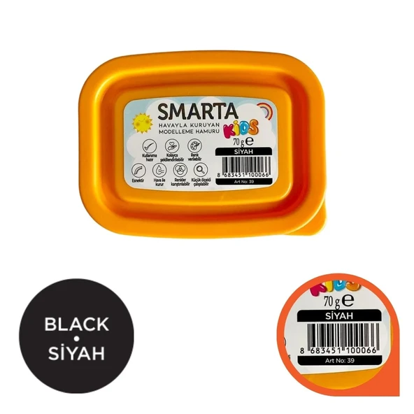 Smarta Kids Modelling Clay 70gr Hava İle Kuruyan Modelleme Hamuru Siyah / 30000039