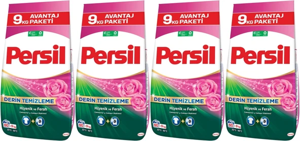 Persil Matik Toz Çamaşır Deterjanı 36KG Gülün Büyüsü (4PK*9KG) (240 Yıkama)