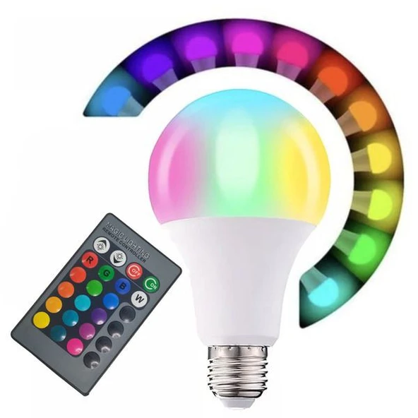 Kumandalı, 20 Farklı Işık Renkli, Çakar Mod Özellikli Akıllı Led Ampul, Çok Kaliteli RGB E-27 Ampul - 3
