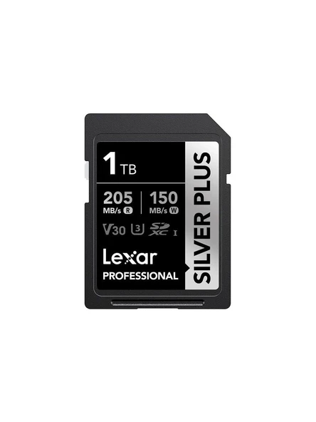 LEXAR 1 TB LSDSIPL001T-BNNNG SD PROFESSIONAL SILVER PLUS SDXC UHS-I CARDS UP TO 205MB/S READ 150MB/S WRITE C10 V30 U3