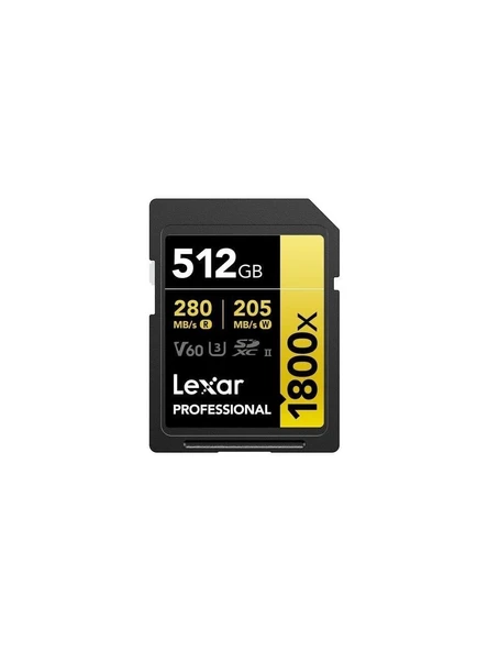 LEXAR 512GB LSD1800512G-BNNNG SD PROFESSIONAL 1800X SDXC UHS-II CARDS UP TO 280MB/S READ 210MB/S WRITE C10 V60 U3