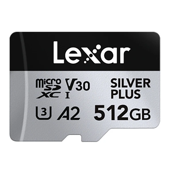 LEXAR 512GB LMSSIPL512G-BNANG MICROSD HIGH-PERFORMANCE SILVER PLUS MICROSDXC UHS-I UP TO 205MB/S READ 150MB/S WRITE C10 A2 V30 U3 WITH ADAPTER