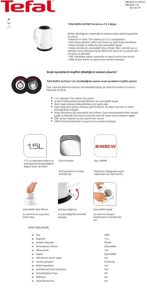 Tefal Delfini 2400W 1,5 lt Su Isıtıcı - 2