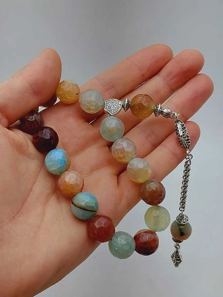 Akik Taşı Faset Kesim 17lik Efe Tesbih 14mm (54380) - Resim 2