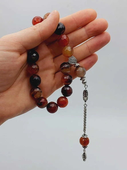 Akik Taşı Faset Kesim 17lik Efe Tesbih 14mm (54384) - Resim 7