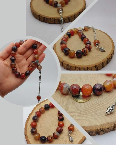Akik Taşı Faset Kesim 17lik Efe Tesbih 14mm (54384)