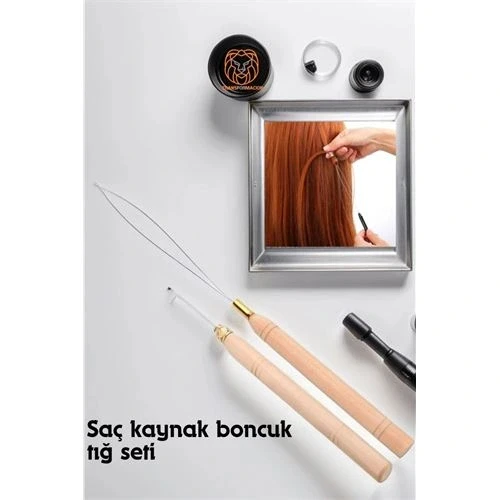 Saç Boncuk Uzatma Keratin Tığı Misina Seti