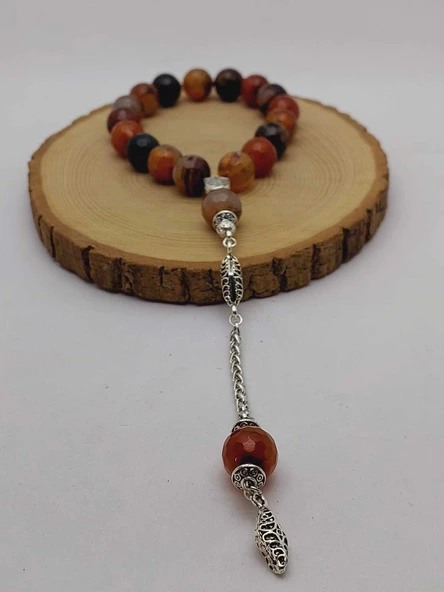 Akik Taşı Faset Kesim 17lik Efe Tesbih 14mm (54384) - Resim 6