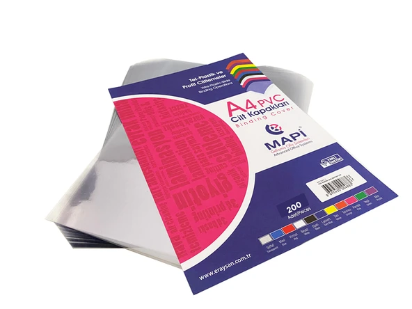 MAPİ A4 PVC ŞEFFAF CİLT KAPAK 80 MİCRON 200 LÜ - 2