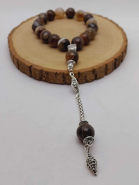 Akik Taşı Faset Kesim 17lik Efe Tesbih 14mm (54362) - Resim 5