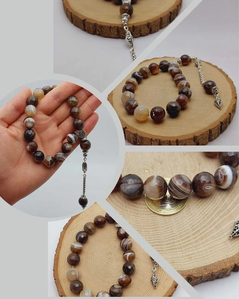 Akik Taşı Faset Kesim 17lik Efe Tesbih 14mm (54362)