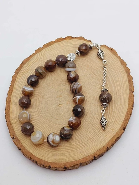 Akik Taşı Faset Kesim 17lik Efe Tesbih 14mm (54362) - Resim 3