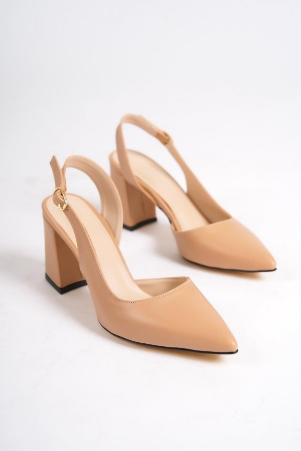 Ten Rengi Asimetrik Bantlı Stiletto Topuklu Ayakkabı - Polly - 4