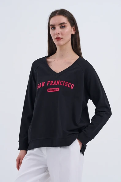Trend Kadın Yeni "SAN FRANCISCO" yazılı sweatshirt ile şehir hayatının enerjisini üzerinizde taşıyın - 5