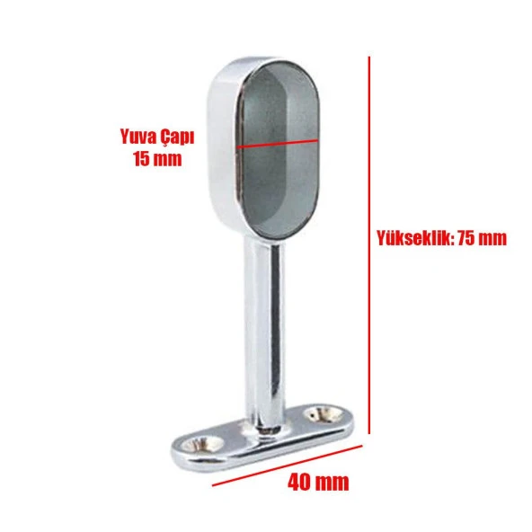 Askı Flanşı Krom Oval Kapalı Dolap Elbise Askı Aparatı (2 ADET) - 2